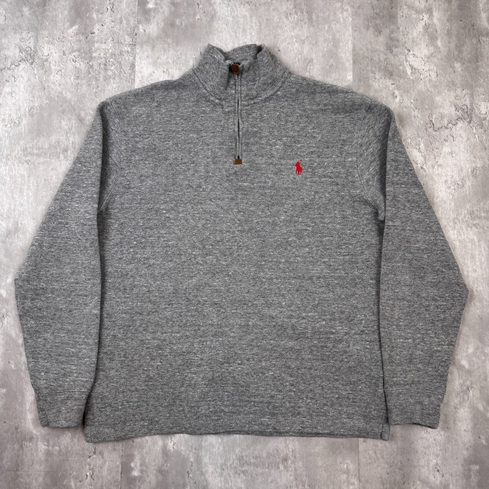 Vintage Polo Ralph Lauren 1/4 Zip Sweater Mens Medium‎ Gray Preppy Pullover USA